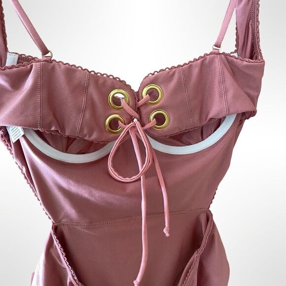 Tularosa Aura One Piece Swimsuit Dusk Rose pink Revolve Bathing Swimwear Sz L - Picture 10 of 13
